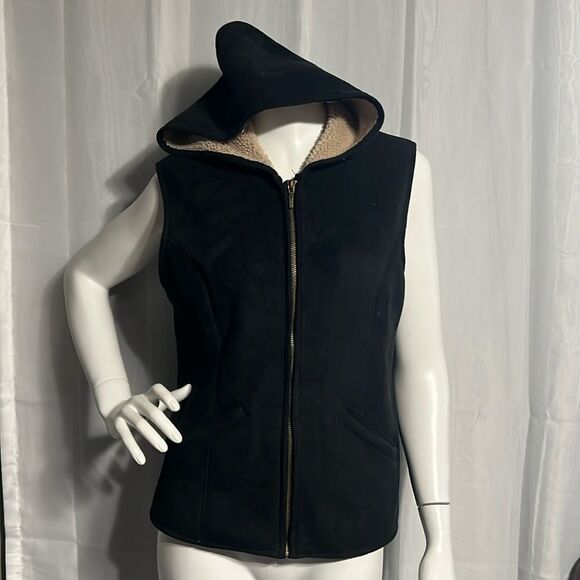 Vintage Weatern Saguaro West Fleece Leather Vest sz M black - Picture 1 of 12